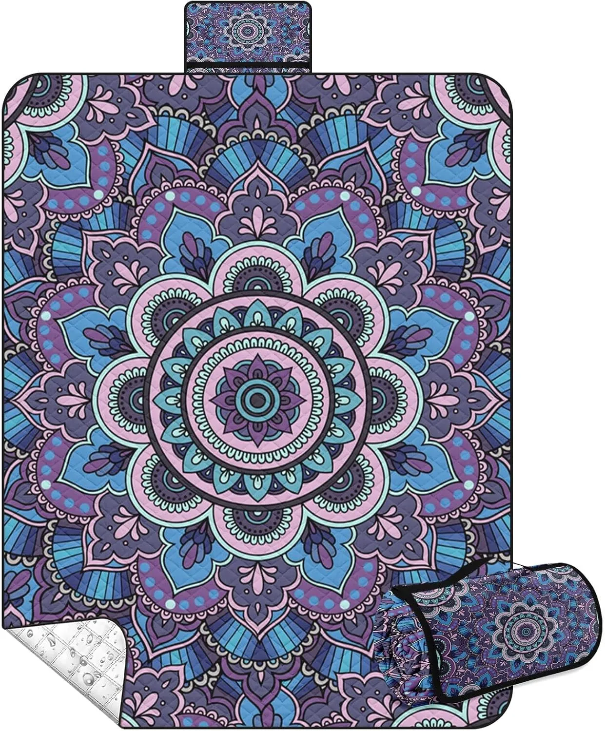 Nesphy Picnic Blankets Beach Blanket, 79" x 59" Waterproof Sandproof Foldable Large Outdoor Picnic Mat for Beach, Camping, Park, Travel, Concert, Great Gift for Families and Couples (Boho Flowers)