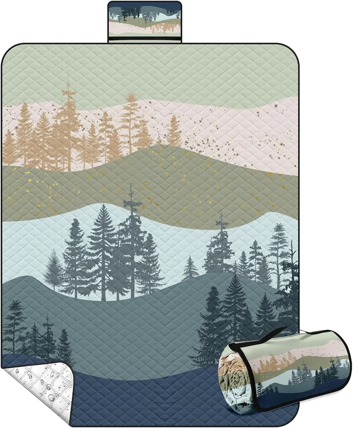 Nesphy Picnic Blankets Beach Blanket, 79" x 59" Waterproof Sandproof Foldable Large Outdoor Picnic Mat for Beach, Camping, Park, Travel, Concert, Great Gift for Families and Couples (Green Scenery)