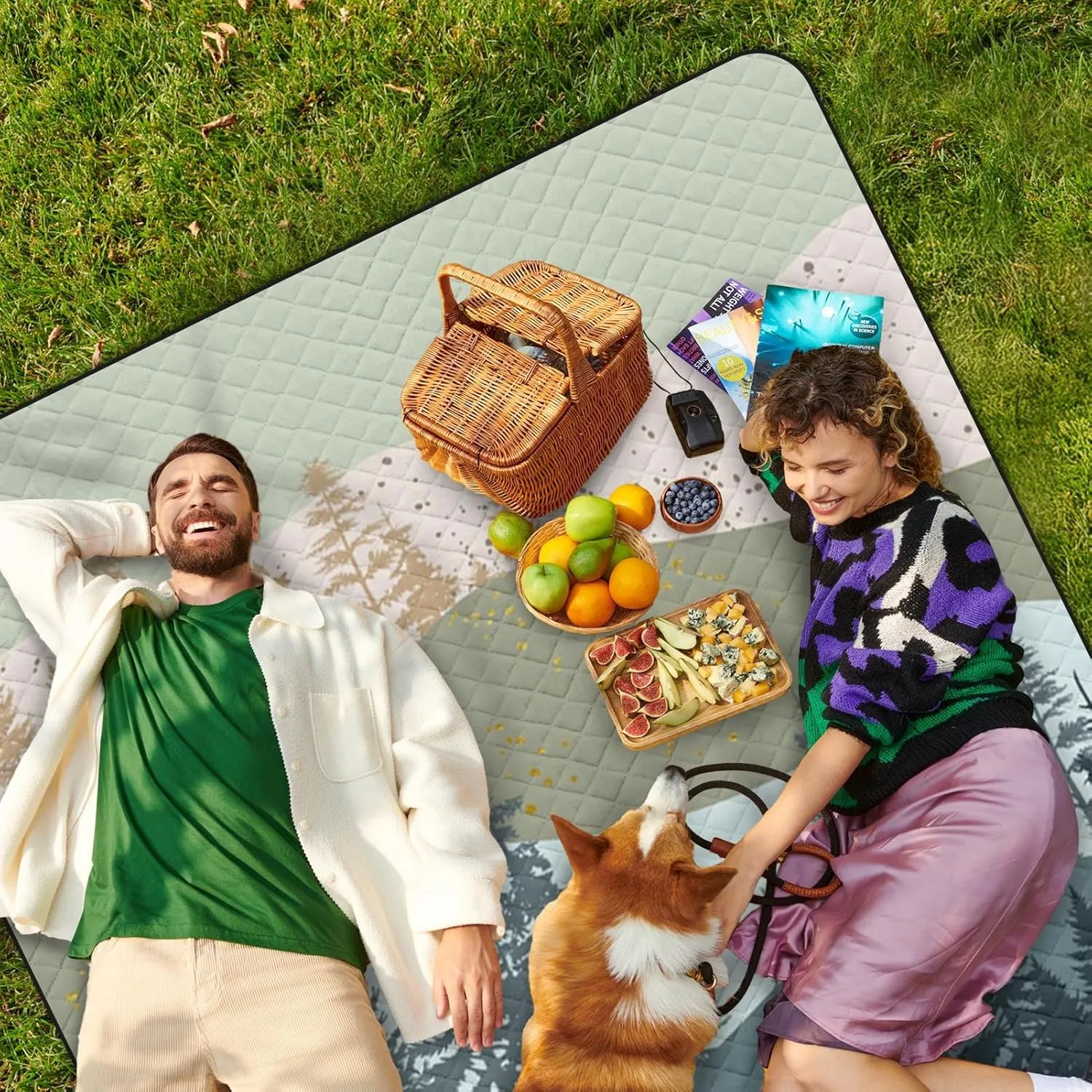 Nesphy Picnic Blankets Beach Blanket, 79" x 59" Waterproof Sandproof Foldable Large Outdoor Picnic Mat for Beach, Camping, Park, Travel, Concert, Great Gift for Families and Couples (Green Scenery)