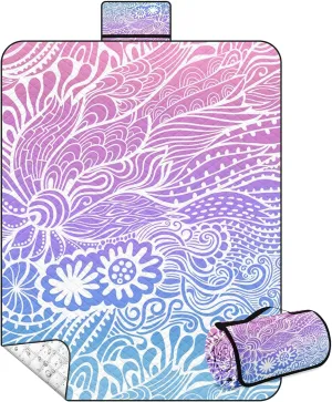Nesphy Picnic Blankets Beach Blanket, 79" x 59" Waterproof Sandproof Foldable Large Outdoor Picnic Mat for Beach, Camping, Park, Travel, Concert, Great Gift for Families and Couples (Hand Drawing)