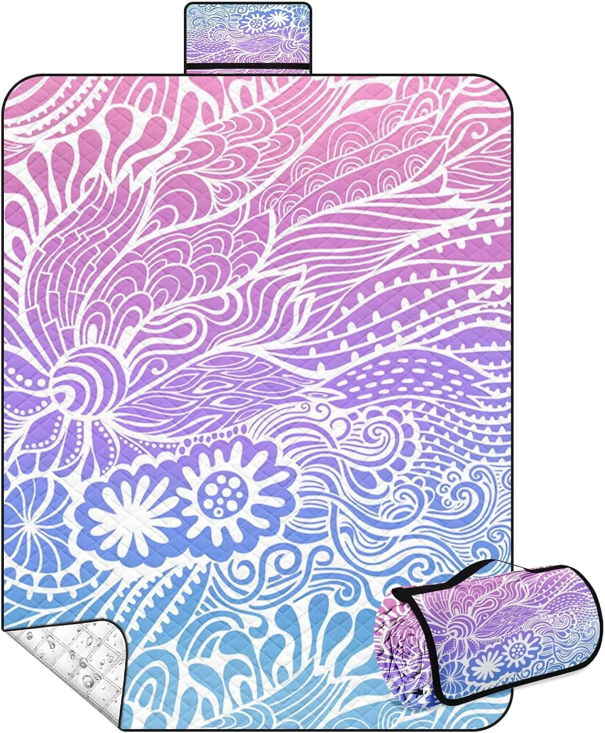Nesphy Picnic Blankets Beach Blanket, 79" x 59" Waterproof Sandproof Foldable Large Outdoor Picnic Mat for Beach, Camping, Park, Travel, Concert, Great Gift for Families and Couples (Hand Drawing)