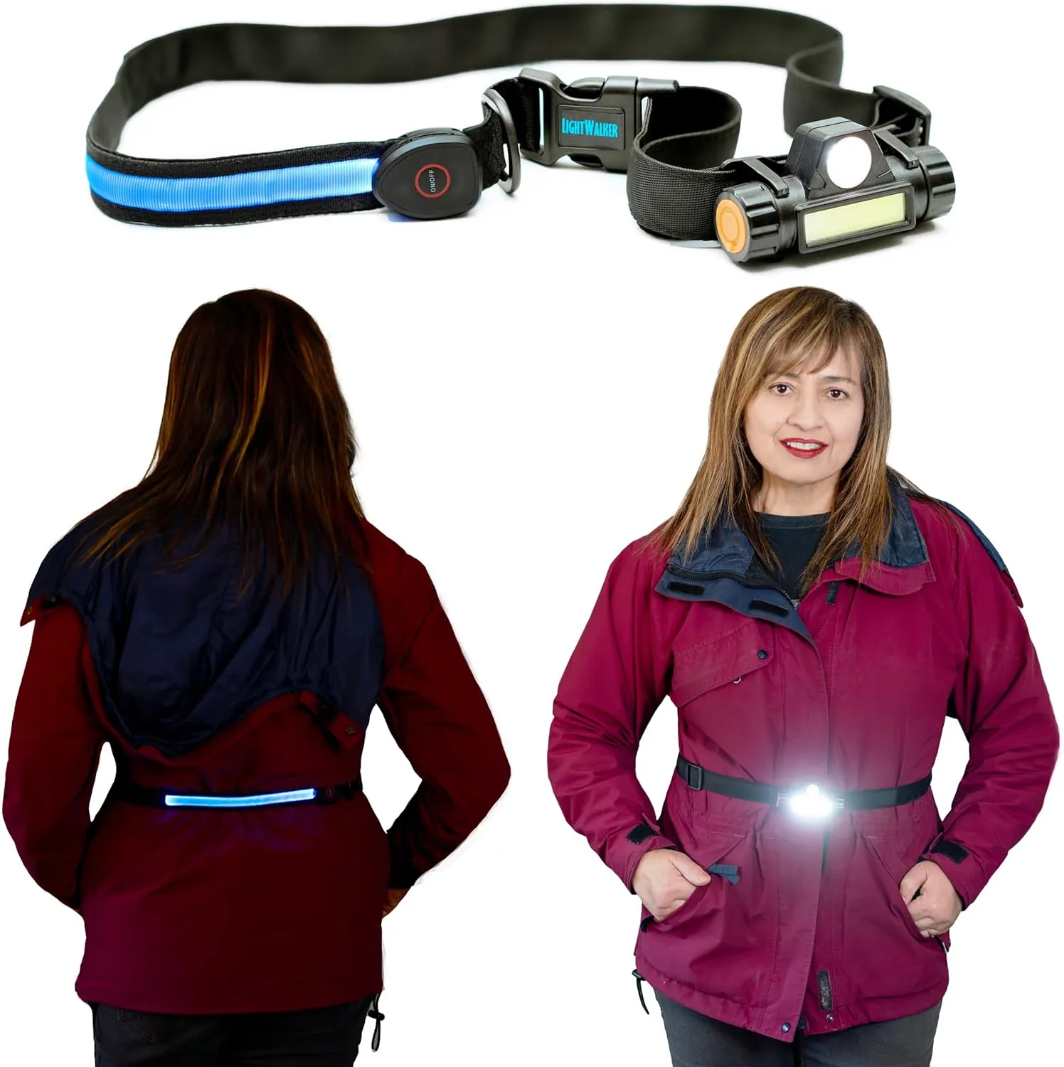 New Re-designed Light Belt, With Bright Front LED & COB Light, USB Rechargeable Back Light Strip On Belt For Safety and Visibility, Brighter Than Reflective Gear, For Night Runners & Dog Walking