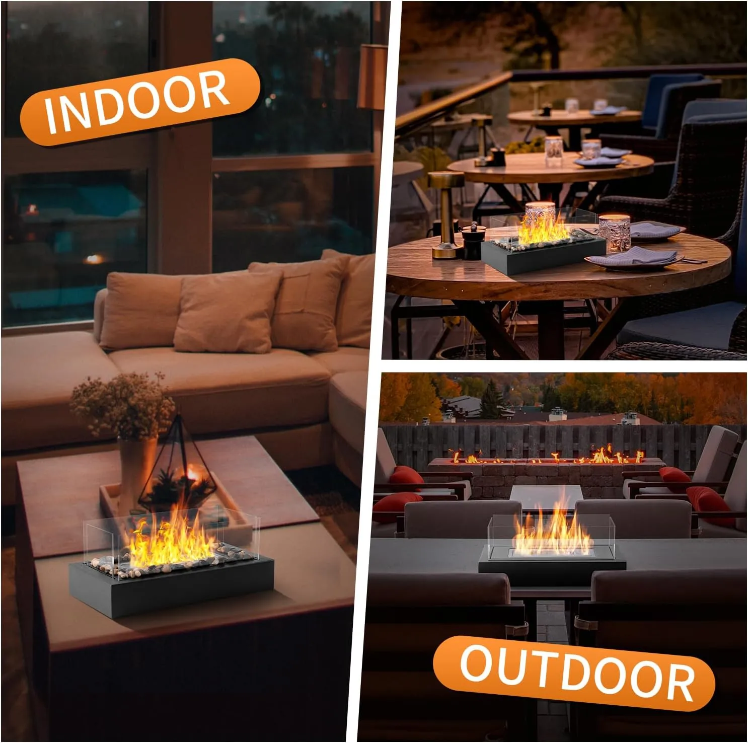 New! Tabletop Fire Pit [3h Burning time], Portable Indoor/Outdoor Small Table Fireplace with Adjustable Flame, Table Top Firepit with Cobblestone, Smores Maker, Christmas Decor