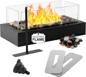 New! Tabletop Fire Pit [3h Burning time], Portable Indoor/Outdoor Small Table Fireplace with Adjustable Flame, Table Top Firepit with Cobblestone, Smores Maker, Christmas Decor