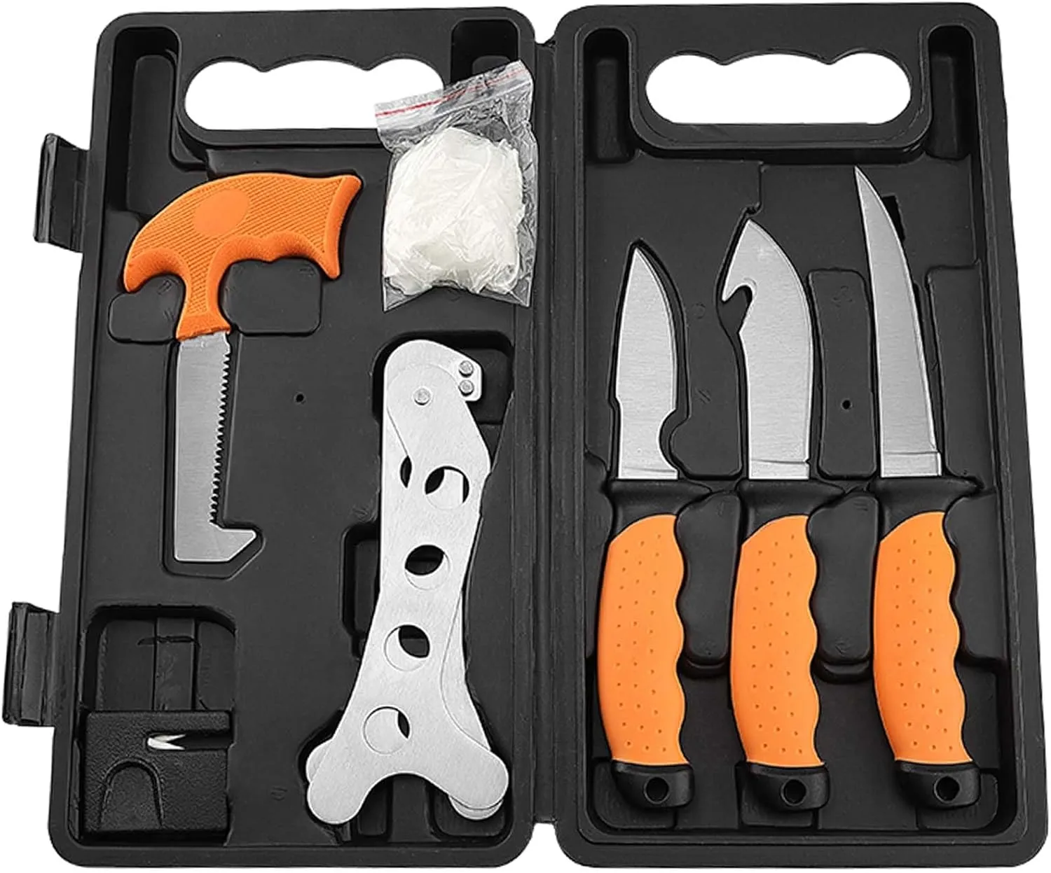 NEW VIEW Deer Processing Hunting Knife Set, 8 PCS Game Field Dressing Kit Gift for Men, Includes Skinning Boning Knives, Gut Hook, Bone Saw, Rib Spreader, Sharpener, Gloves, Case