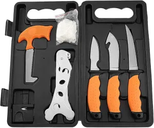 NEW VIEW Deer Processing Hunting Knife Set, 8 PCS Game Field Dressing Kit Gift for Men, Includes Skinning Boning Knives, Gut Hook, Bone Saw, Rib Spreader, Sharpener, Gloves, Case