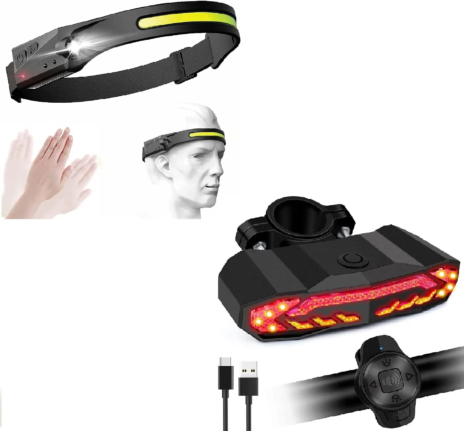 NineLeaf Headlight Rechargeable, 350 Lumen 230 Wide Angle Motion Sensor Headlamp Flashlight Bike Taillight with Turn Signals, Anti-Theft Bicycle Alarm Tail Light with Electric Bell