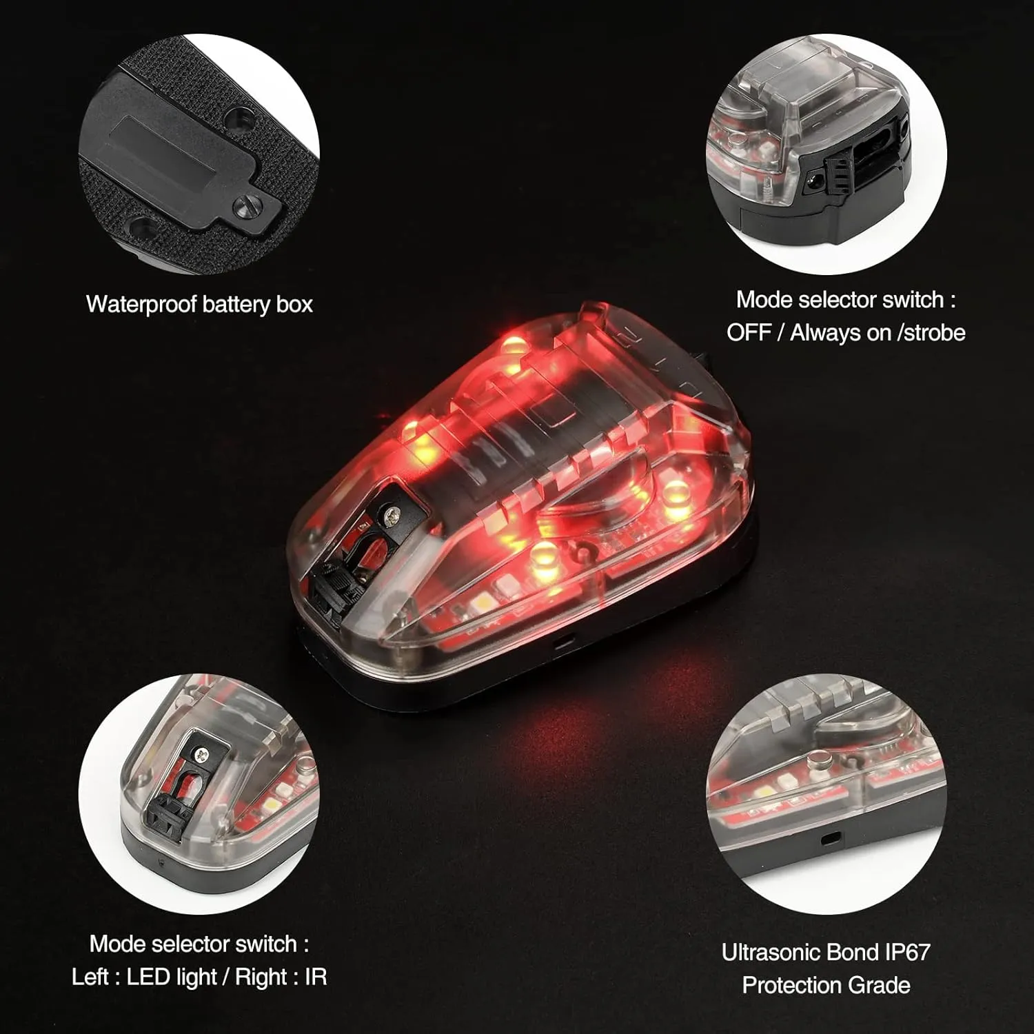 NOBUHIRO Tactical Helmet Signal Light Optional 4 Modes with Visible LED   IR Constant-on/Strobe, Waterproof Ladybird Survival Identification Lamp for Outdoor Sports