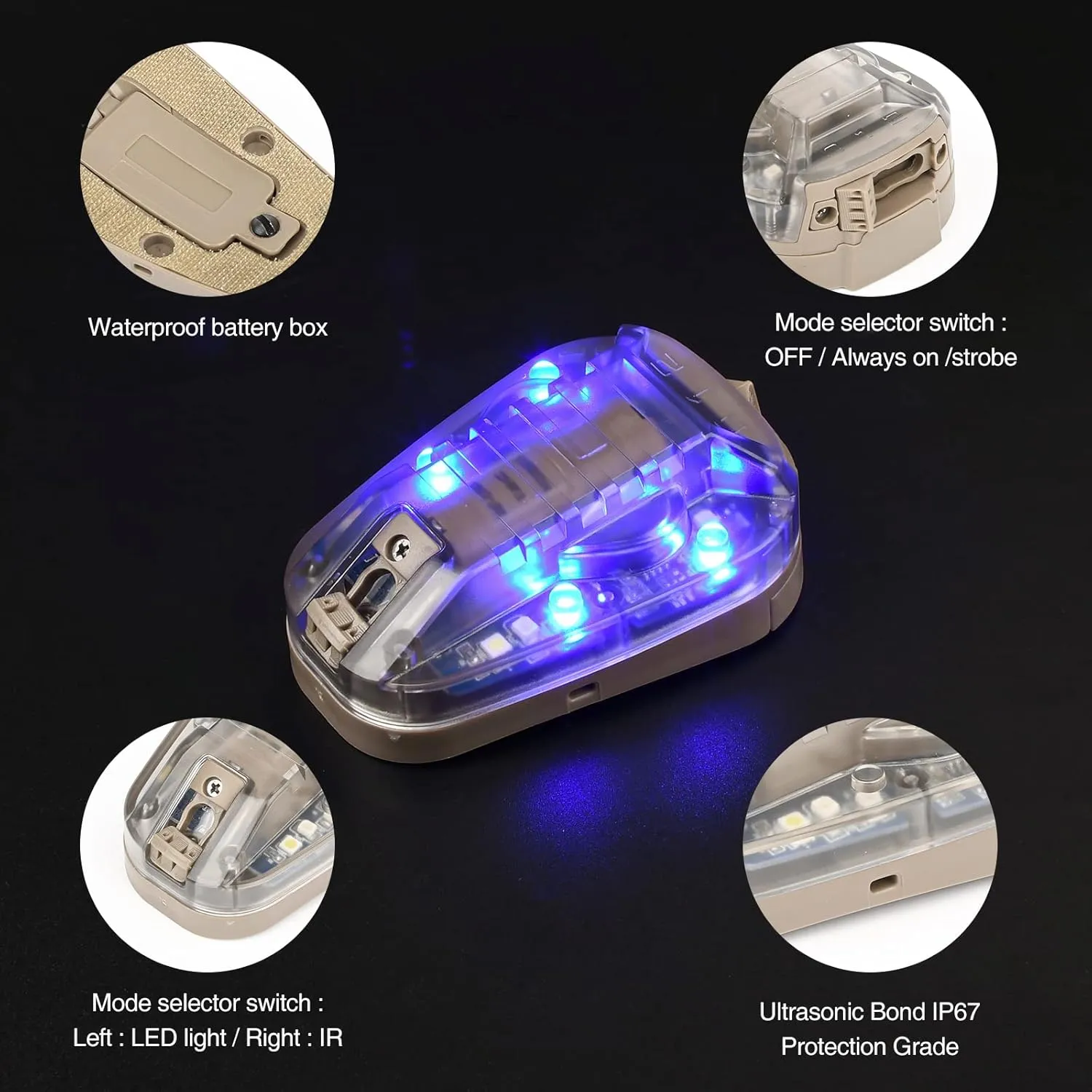 NOBUHIRO Tactical Helmet Signal Light Optional 4 Modes with Visible LED   IR Constant-on/Strobe, Waterproof Ladybird Survival Identification Lamp for Outdoor Sports