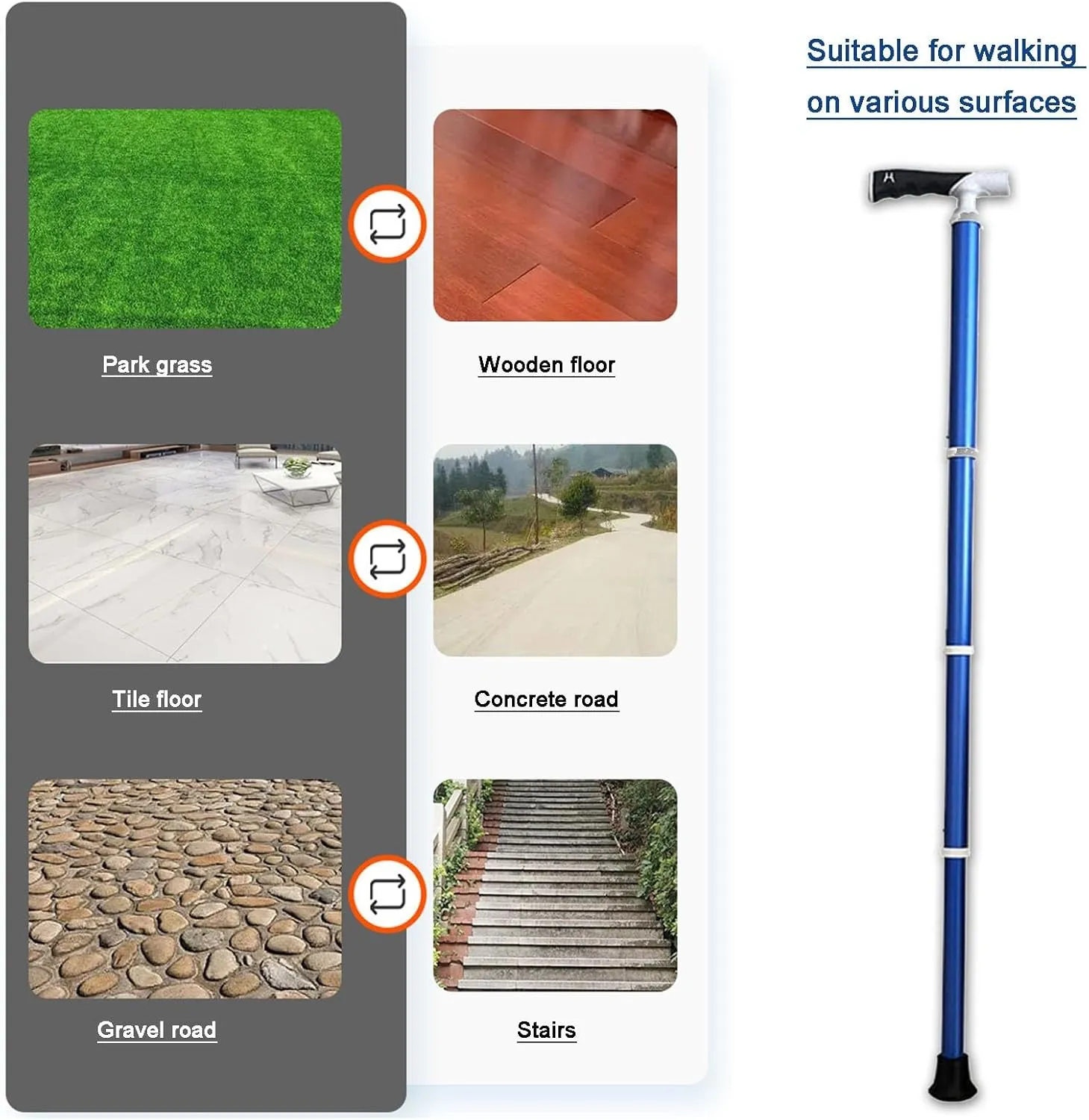 Nordic Walking Poles Telescopic Walking Lightweight T-Handle Hiking Stick Adjustable Dual-Purpose Hiking Poles for Women and Men(Blue,38~105cm)
