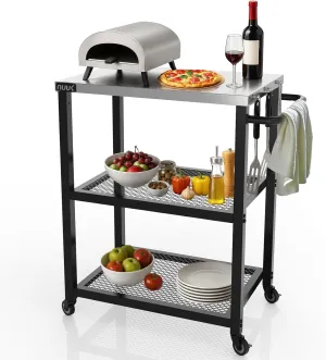 NUUK 3-Shelf Outdoor Dining Table 16" x 24" Rolling Outside Food Prep Movable Kitchen Worktable with Stainless Steel Top and Wheels for Grill Cart