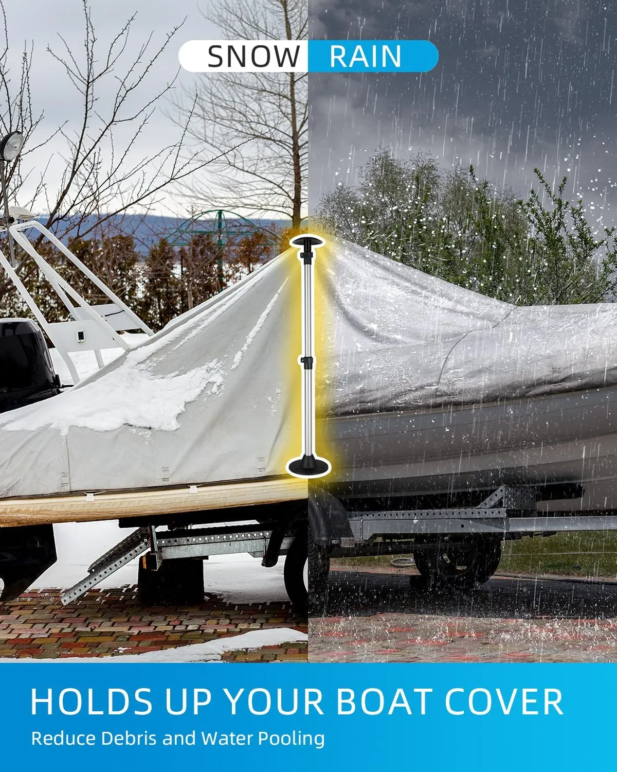 OCEANBROAD Boat Cover Support Pole Adjustable Telescoping Aluminum Pole with Straps, for V Hull/Jon/Pontoon Boat, 2 Pack