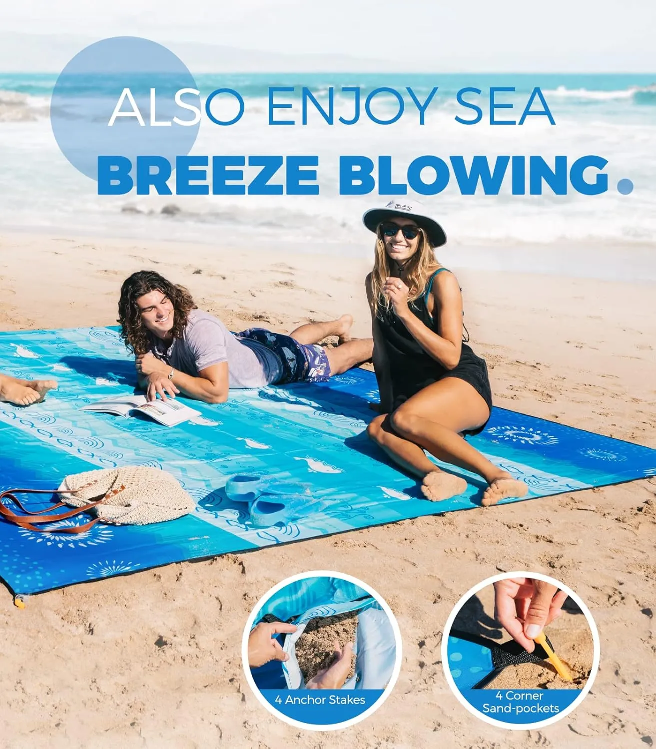 OCOOPA Bohemian Beach Blanket Waterproof Sandproof, 10'X 9' Extra Large, Soft and Durable, Sand Free, Light Weight and Portable, Perfect for Travel Camping, Beach Vacation
