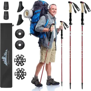 OlexwochazTech Lightweight Aircraft-Grade Aluminum Trekking Poles with Extended Down Grip Plus Tip Kit Hiking Sticks for Seniors Women Men (red)