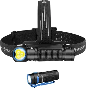 OLIGHT Perun 3 Rechargeable Headlamp Flashlight, 3000 Lumens LED Headlight with Red Light Bundle with Baton4 Rechargeable EDC Flashlight, LED Pocket Light 1300 Lumens with Magnetic Charging Cable