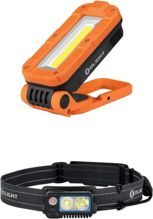 OLIGHT Swivel Pro COB Work Light, 1100 Lumens LED Rechargeable Flashlight Bundle with OLIGHT Array 2 Pro 1500 Lm Headlamp with Red Light Option