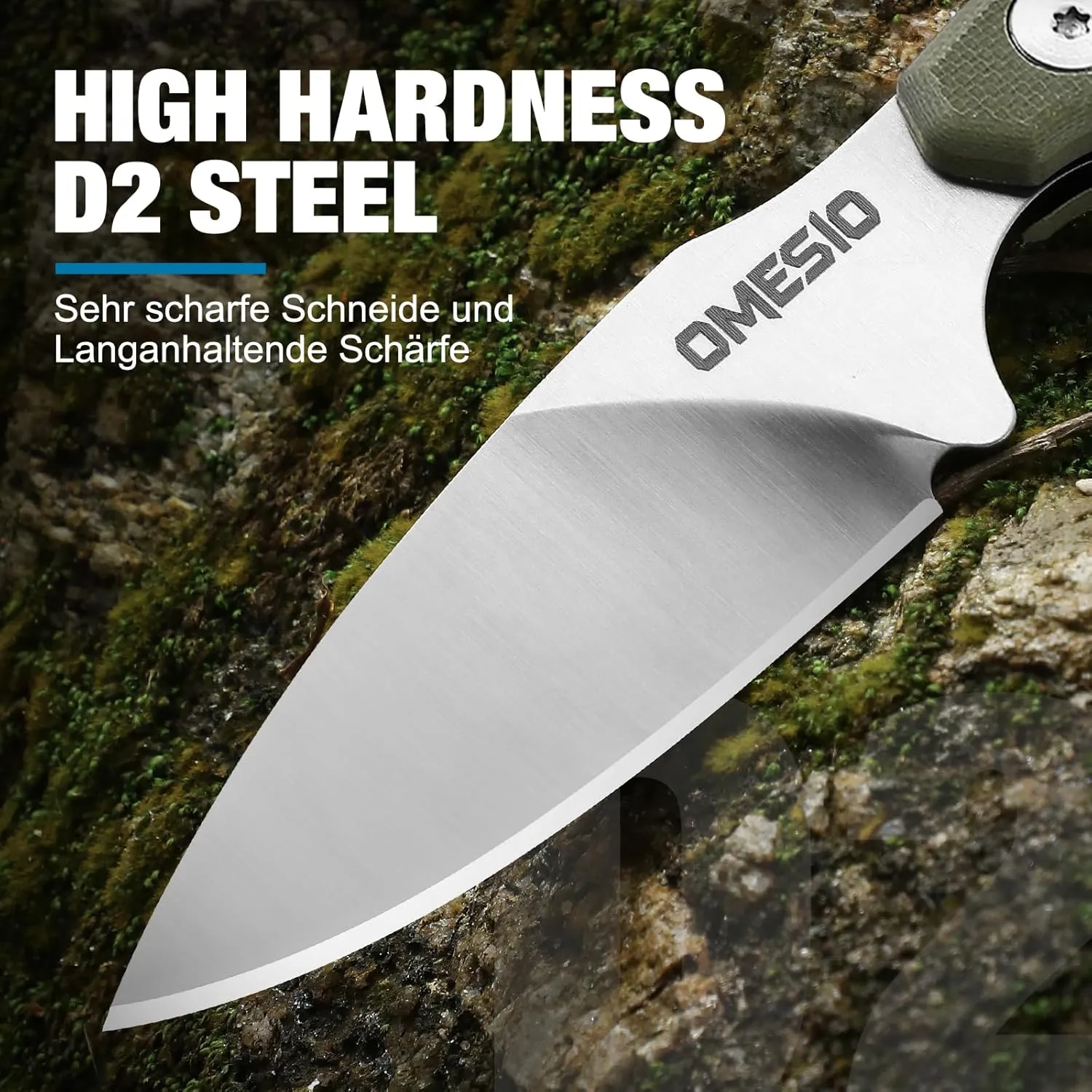 Omesio Compact Neck Knife with Clip, 5.82" Neck Knife with Sheath and Necklace, D2 Steel 2.99-Inch Blade, Full Tang G10 Handle, Fixed Blade for EDC, Hiking, Camping