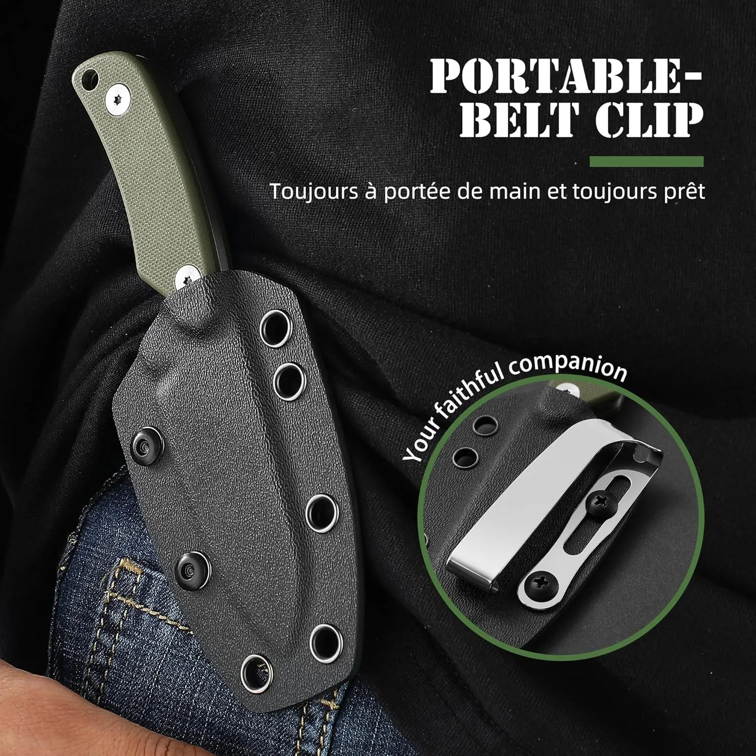 Omesio Compact Neck Knife with Clip, 5.82" Neck Knife with Sheath and Necklace, D2 Steel 2.99-Inch Blade, Full Tang G10 Handle, Fixed Blade for EDC, Hiking, Camping