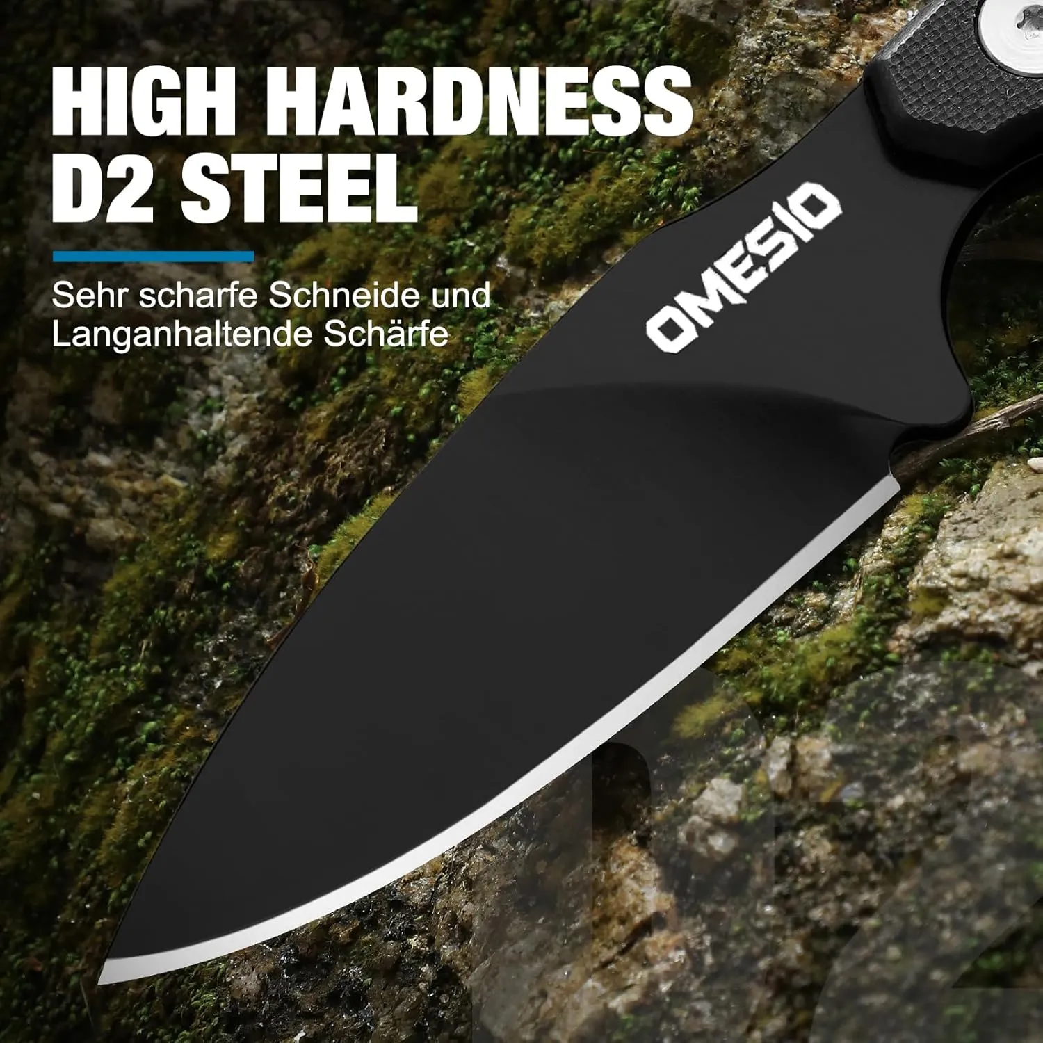 Omesio Neck Knife, 5.82" Neck Knife with Sheath and Necklace, D2 Steel 2.99-Inch Blade, Full Tang Knife with Clip G10 Handle, Fixed Blade Knife for EDC, Hiking, Camping (Black Blade   Black Handle)