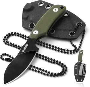 Omesio Neck Knife with Clip, 5.9" Fixed Blade With Kydex Sheath and Necklance, Nessmuk Blade Small Full Tang Tactical, D2 Steel G10 Handle for EDC, Outdoor, Survival