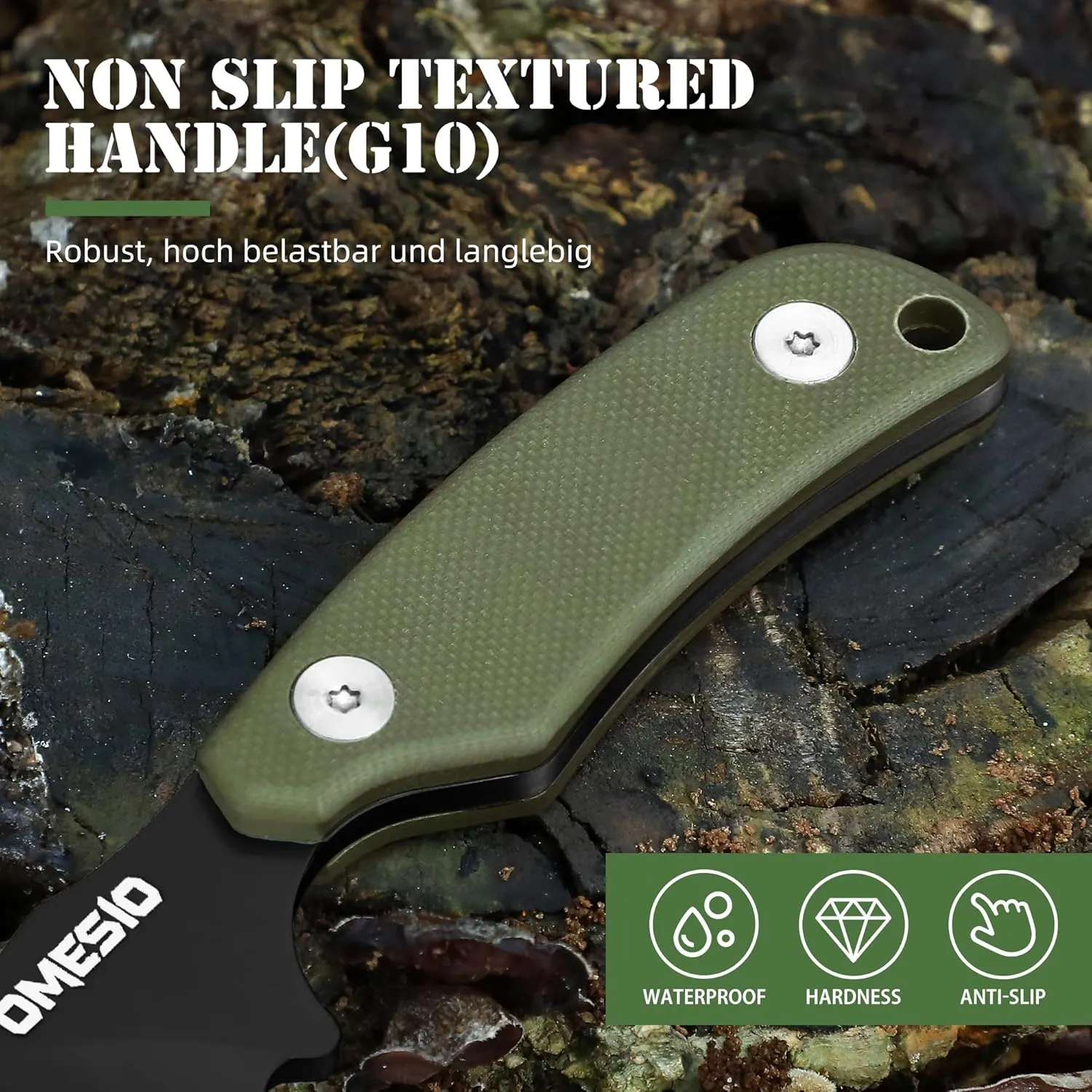 Omesio Neck Knife with Clip, 5.9" Fixed Blade With Kydex Sheath and Necklance, Nessmuk Blade Small Full Tang Tactical, D2 Steel G10 Handle for EDC, Outdoor, Survival