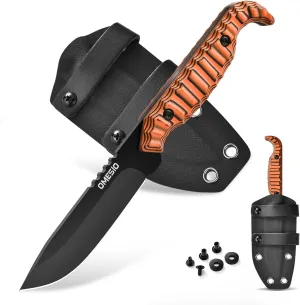 Omesio Small Fixed Blade Knife, 7.6" EDC Fixed Blade Knife with Kydex Sheath, Full Tang D2 Steel G10 Handle for Tactical Outdoor Camping, Versatile for Horizontal and Vertical Carry