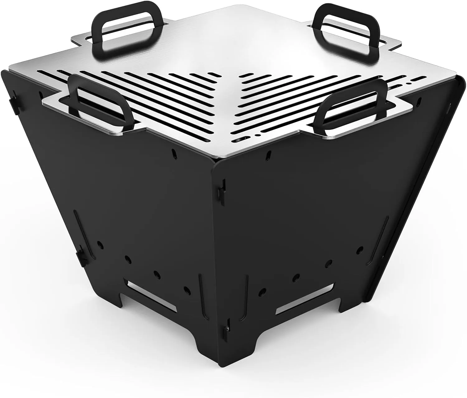 Onlyfire BBQ Charcoal Grill,15" Foldable Barbecue Firepit with Stainless Steel Cooking Grate, Portable Outdoor Firepit Bonfire for BBQ, Camping and Backyard Patio, Square, GS356
