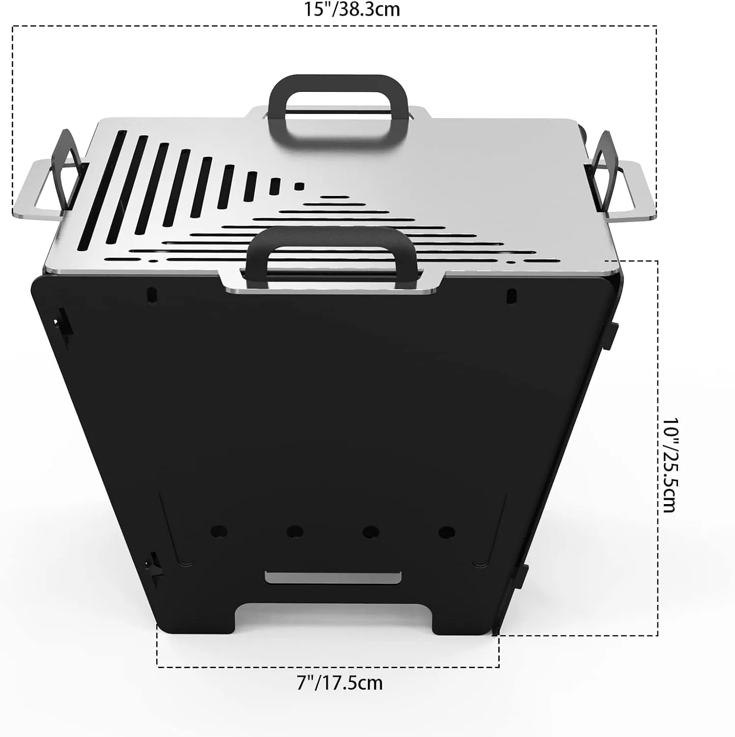 Onlyfire BBQ Charcoal Grill,15" Foldable Barbecue Firepit with Stainless Steel Cooking Grate, Portable Outdoor Firepit Bonfire for BBQ, Camping and Backyard Patio, Square, GS356