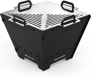 Onlyfire BBQ Charcoal Grill,15" Foldable Barbecue Firepit with Stainless Steel Cooking Grate, Portable Outdoor Firepit Bonfire for BBQ, Camping and Backyard Patio, Square, GS356