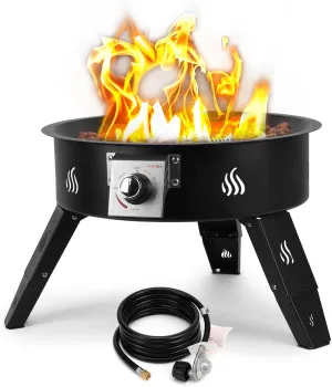 Onlyfire Outdoor Propane Fire Pit 19", Height Adjustable Gas Fire Bowl with Lava Rocks -Portable Gas Fireplace Smokeless Firepit for Outside Camping Bonfire Patio Backyard, 12FT Hose
