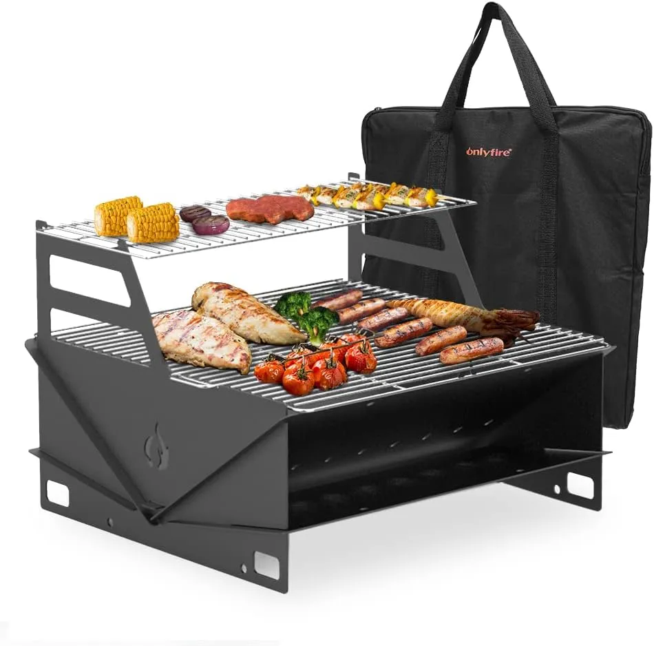 Onlyfire Portable Charcoal Grill, Outdoor Barbecue Camping Grill Tabletop BBQ Grill with Warming Rack and Handbag for Picnic, Hiking, Backyard and Cooking