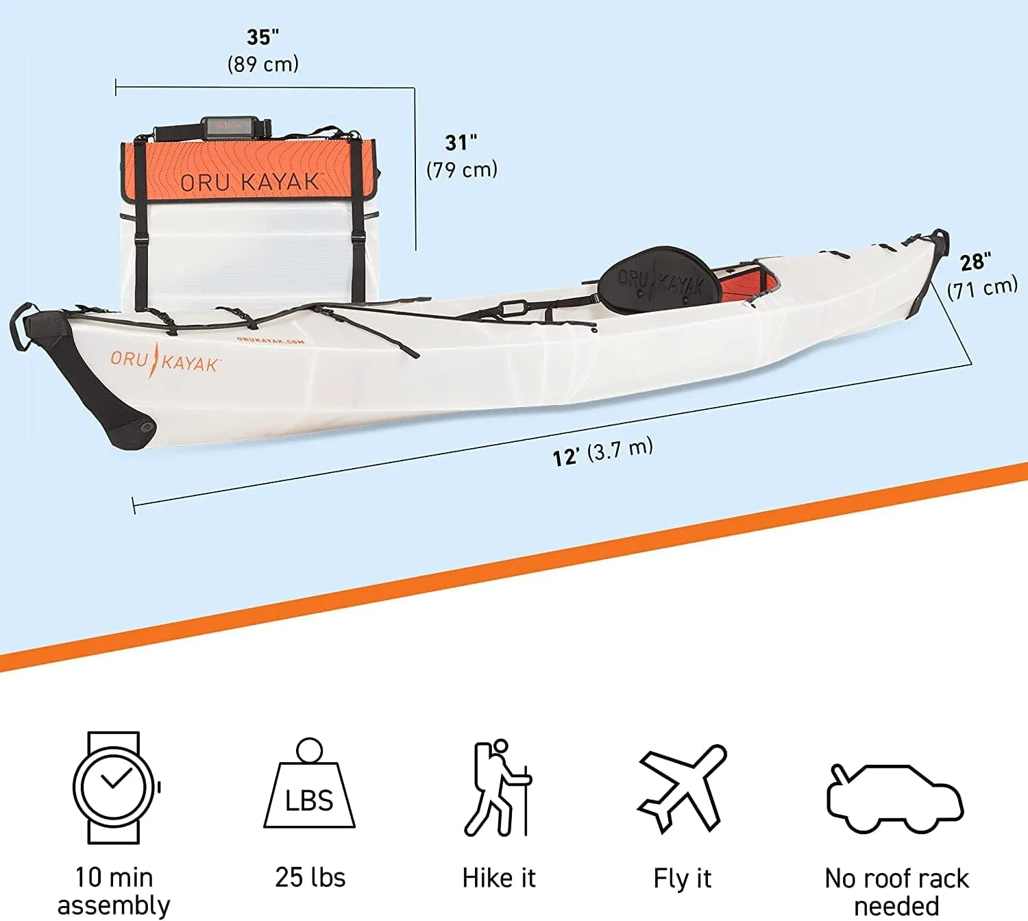 Oru Kayak Beach | Stable, Durable, Light - Lake/River Kayaks - Beginner, Intermediate - for Day Trips, Picnics, and Casual Fun with Family and Friends - Size (Unfolded): 12'1" x 29", 25 Lbs