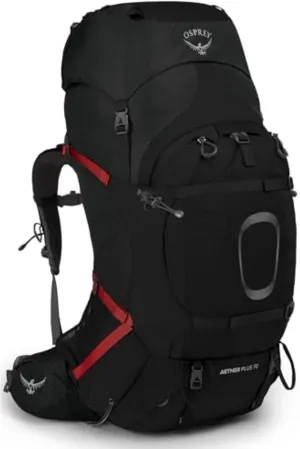 Osprey Aether Plus 70L Men's Backpacking Backpack, Black, S/M