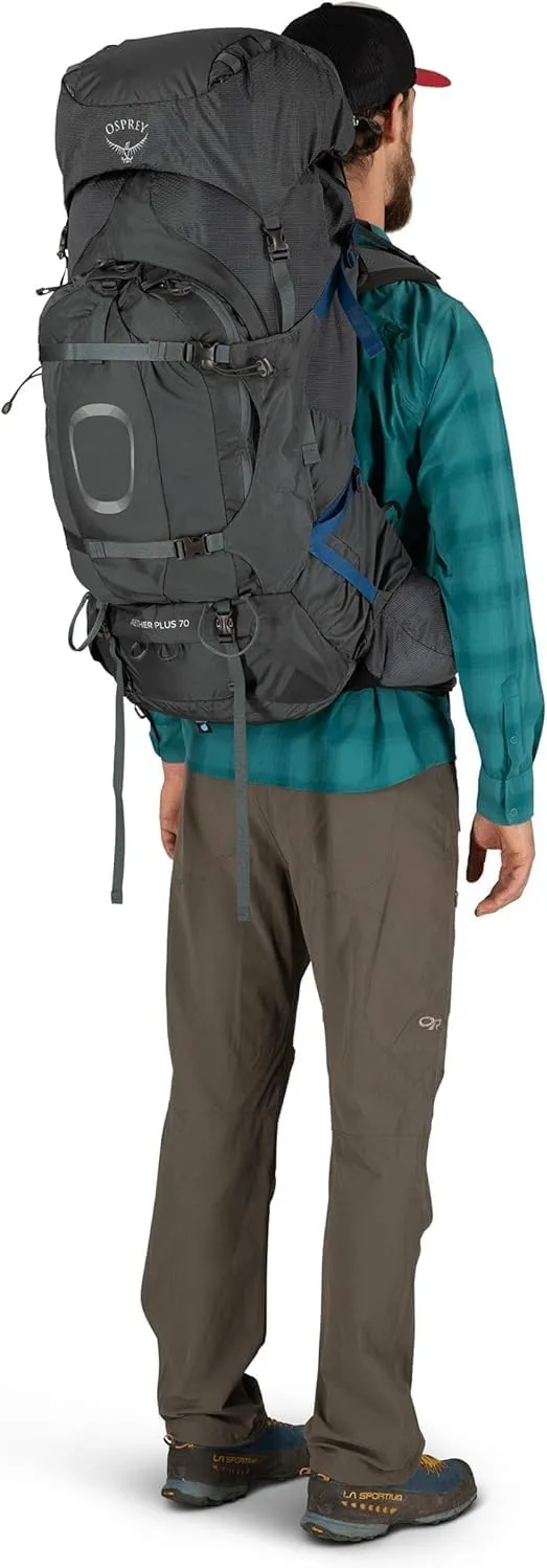 Osprey Aether Plus 70L Men's Backpacking Backpack, Black, S/M