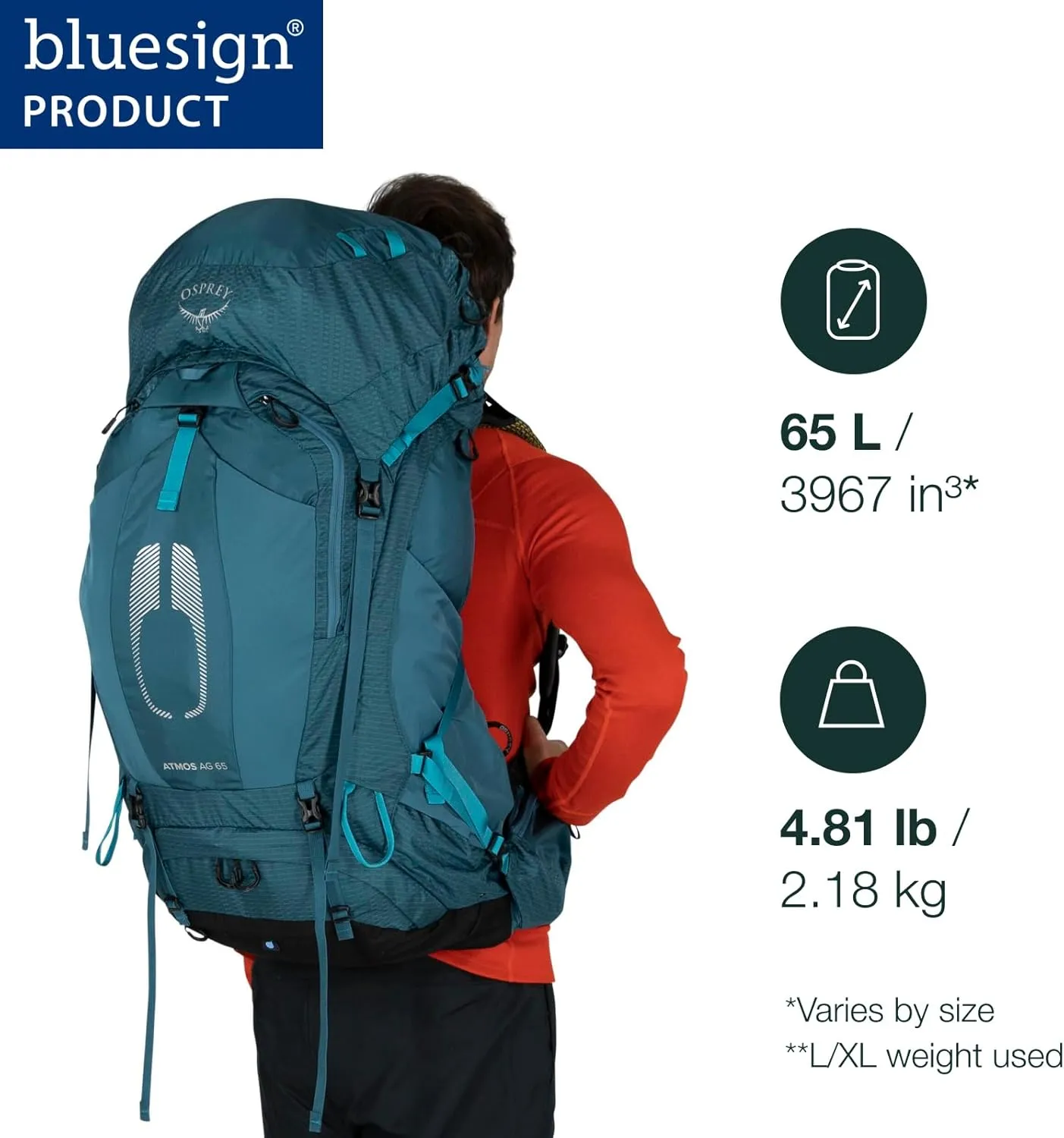 Osprey Atmos AG 65L Men's Backpacking Backpack, Venturi Blue, S/M