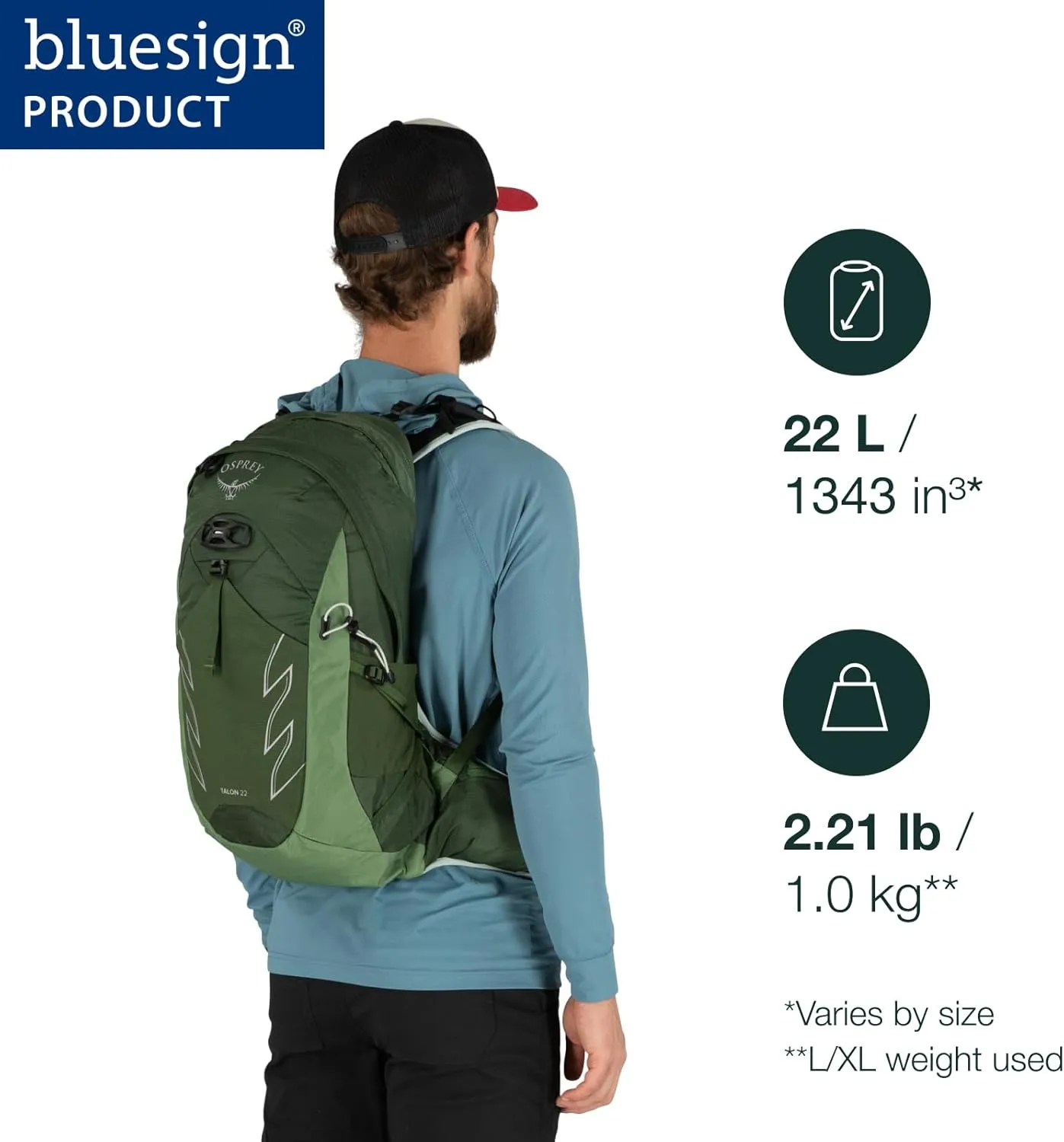 Osprey Talon 22L Men's Hiking Backpack with Hipbelt, Green Belt/Black, L/XL