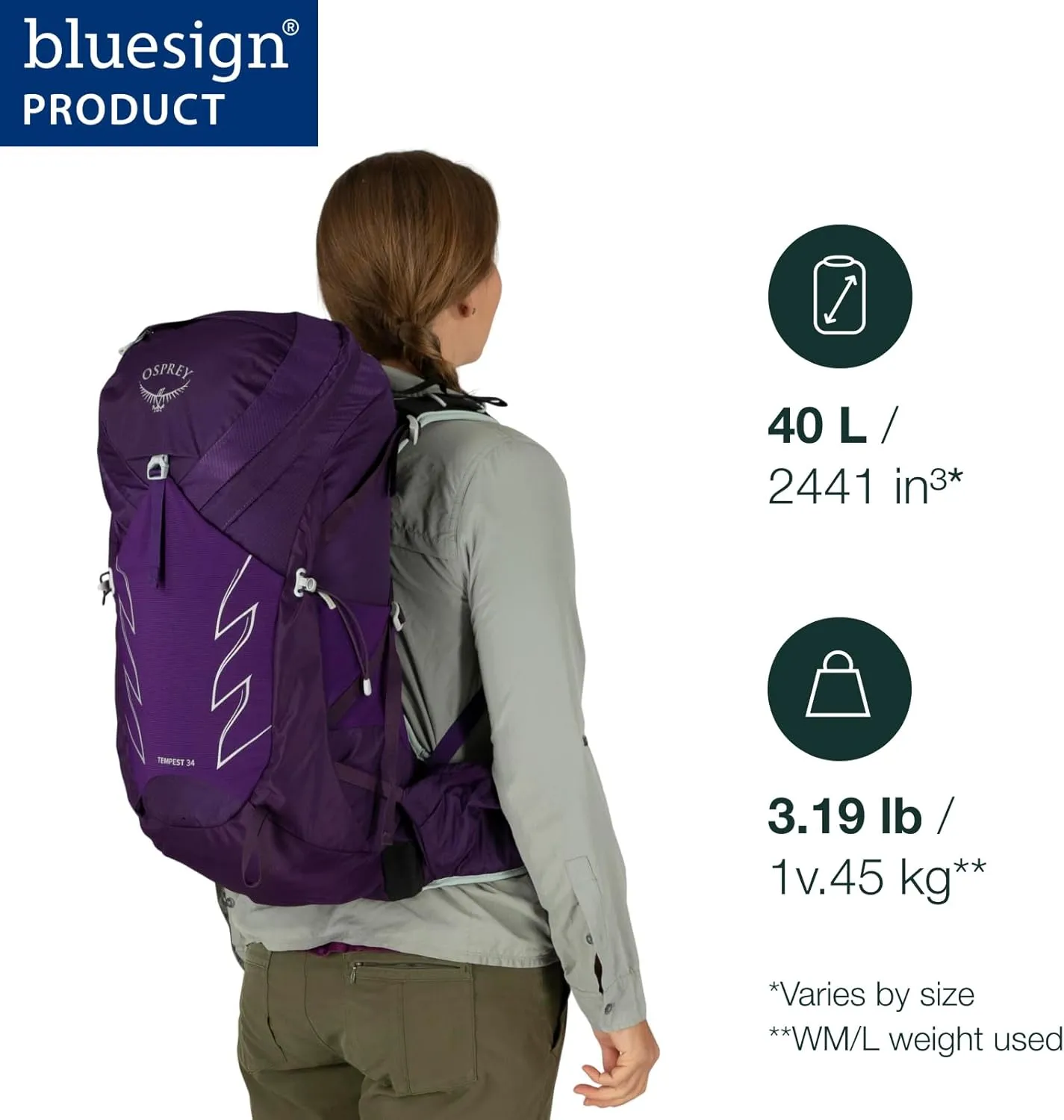 Osprey Tempest 40L Women's Hiking Backpack with Hipbelt, Stealth Black, WXS/S