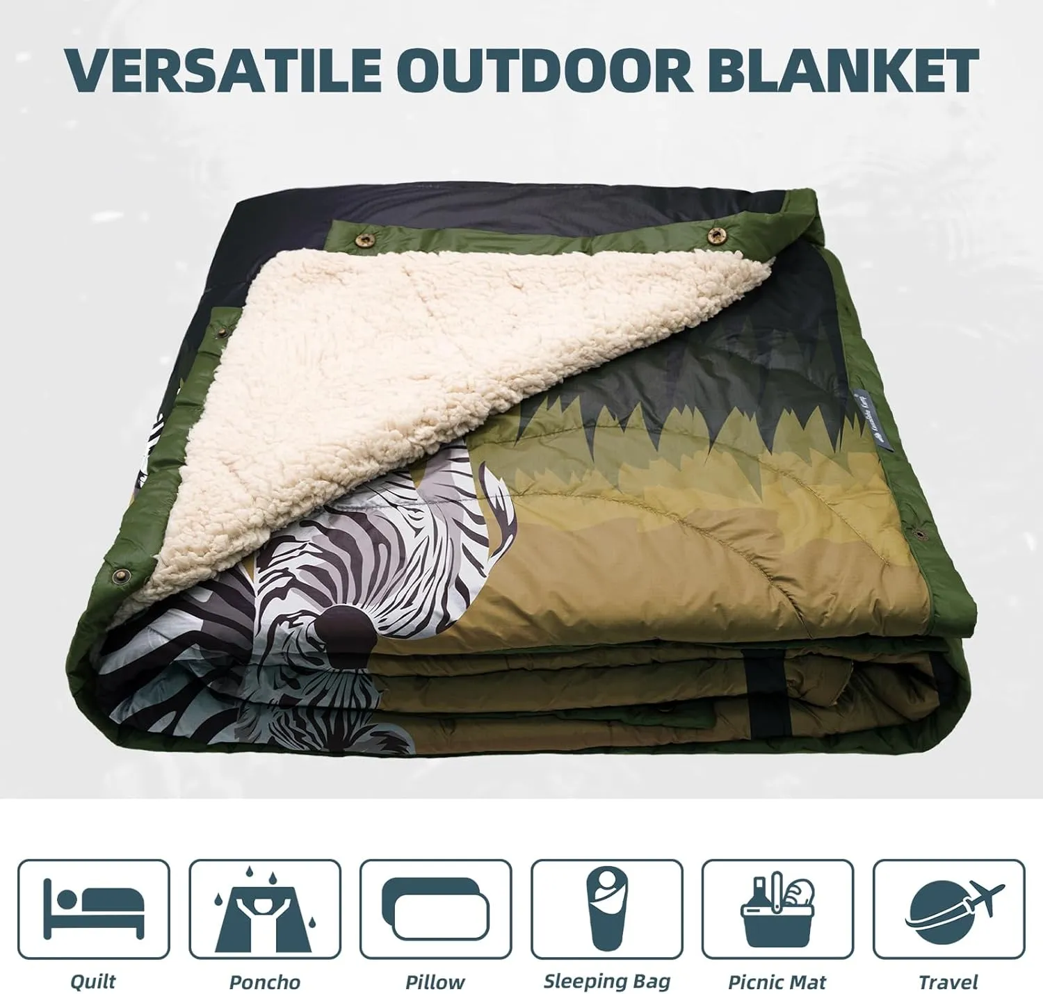 Outdoor Camping Blanket with Sherpa Lining, Extra Warm Thick Camp Blankets and Puffy Ultralight Soft Poncho DWR Camping Quilt for Cold Weather, Adventure, Sleeping, Backpacking 78"x 56"