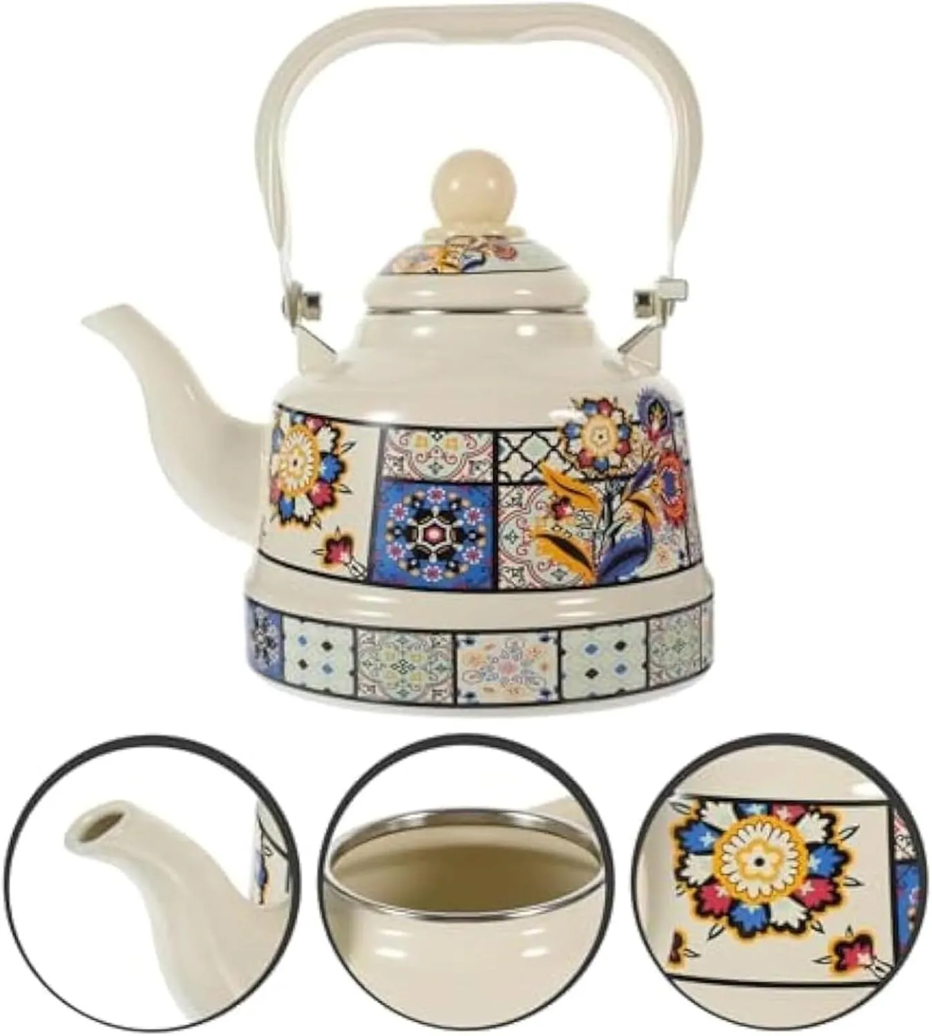 Outdoor Camping Kettle Enamel Coated, Portable Tea Kettle for Boiling Water on Stove or Campfire(2.5L)