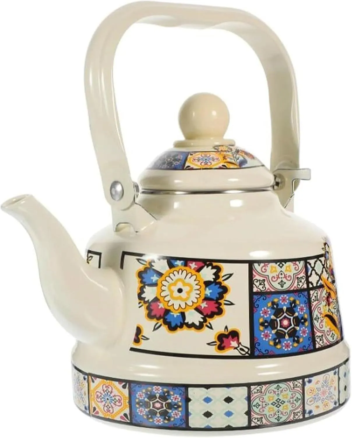 Outdoor Camping Kettle Enamel Coated, Portable Tea Kettle for Boiling Water on Stove or Campfire(2.5L)