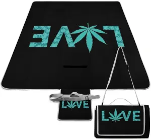 Outdoor Foldable Picnic Mat for Women and Men, Sturdy and Durable Love Weed Leaf Art Blanket for Park Travel Beach Camping