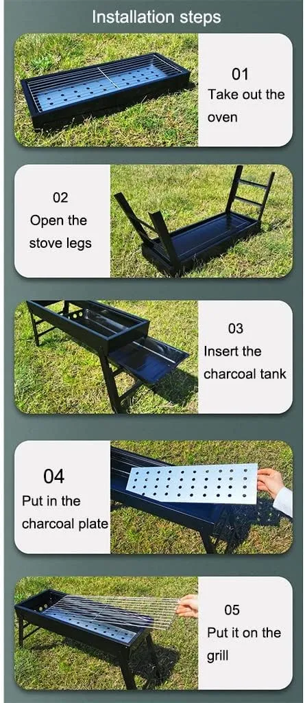 Outdoor Folding Barbecue Grill, Portable Charcoal Grill,BBQ Grill for 4-8 Persons, for Camping Garden Grill with Utensil (Black 60 * 22.5 * 32cm)