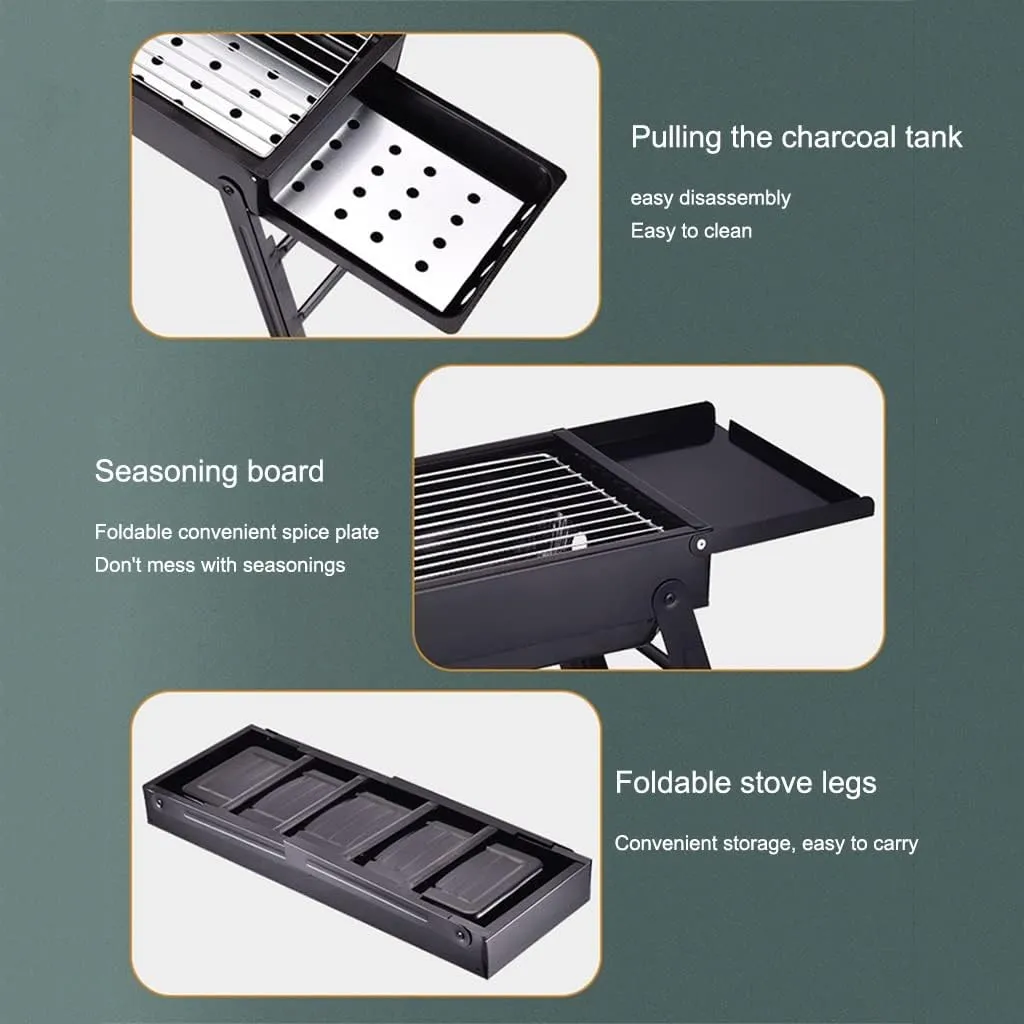 Outdoor Folding Barbecue Grill, Portable Charcoal Grill,BBQ Grill for 4-8 Persons, for Camping Garden Grill with Utensil (Black 60 * 22.5 * 32cm)