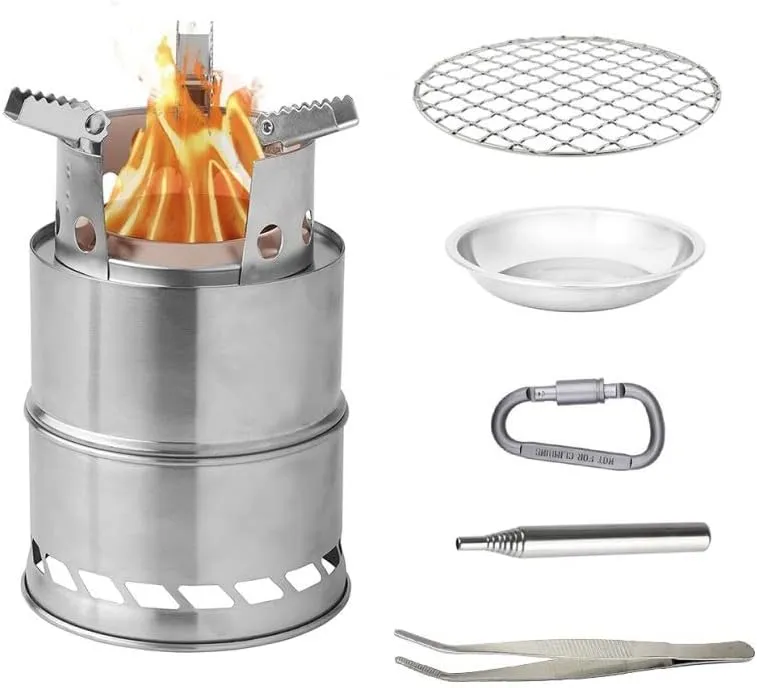 Outdoor Mini Stainless Steel Folding Wood Stove, Wood Fire Stove Portable Barbecue Grill Camping Stove, Wood Burning Outdoor Cooking, Barbecue Grill, with Grill, You Can Cook