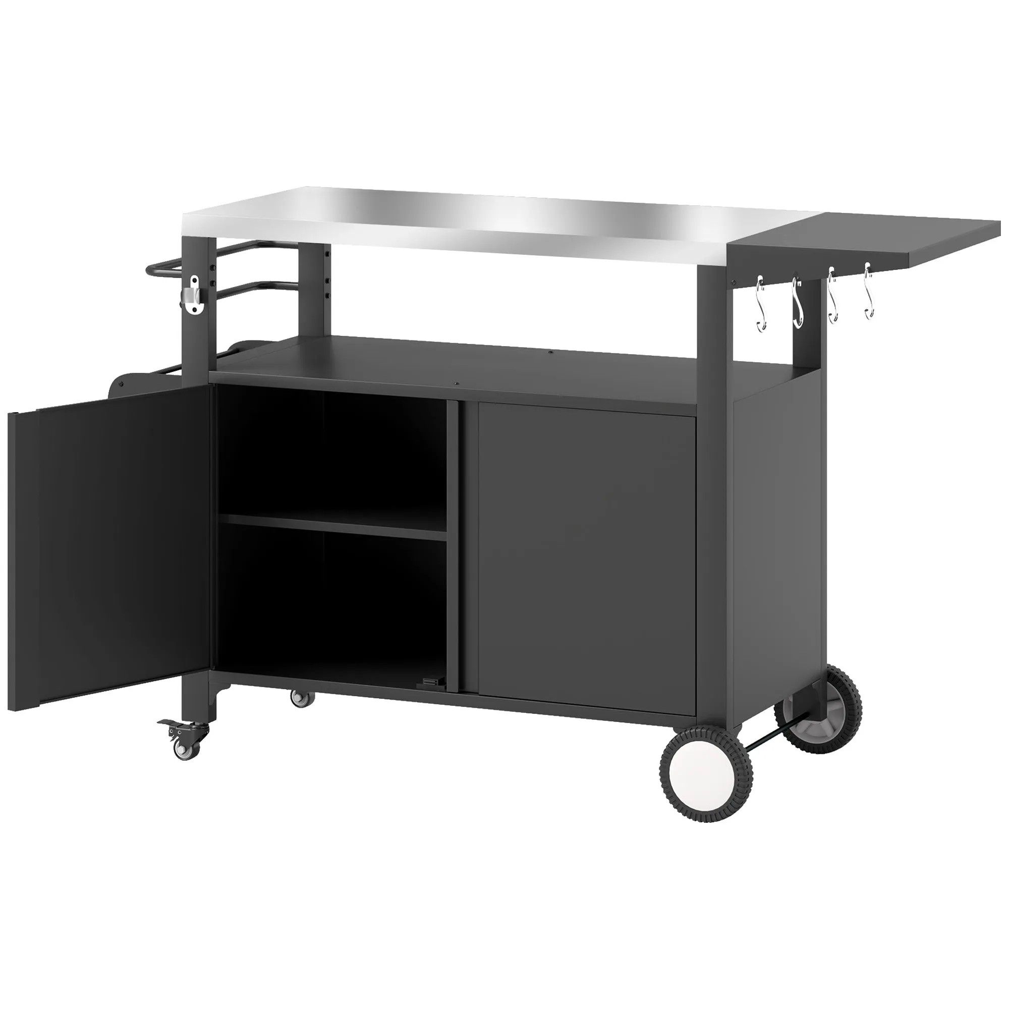 Outdoor Movable Grill Cart with Stainless Steel Top & Foldable Side Shelf, 37.8" x 18.1"