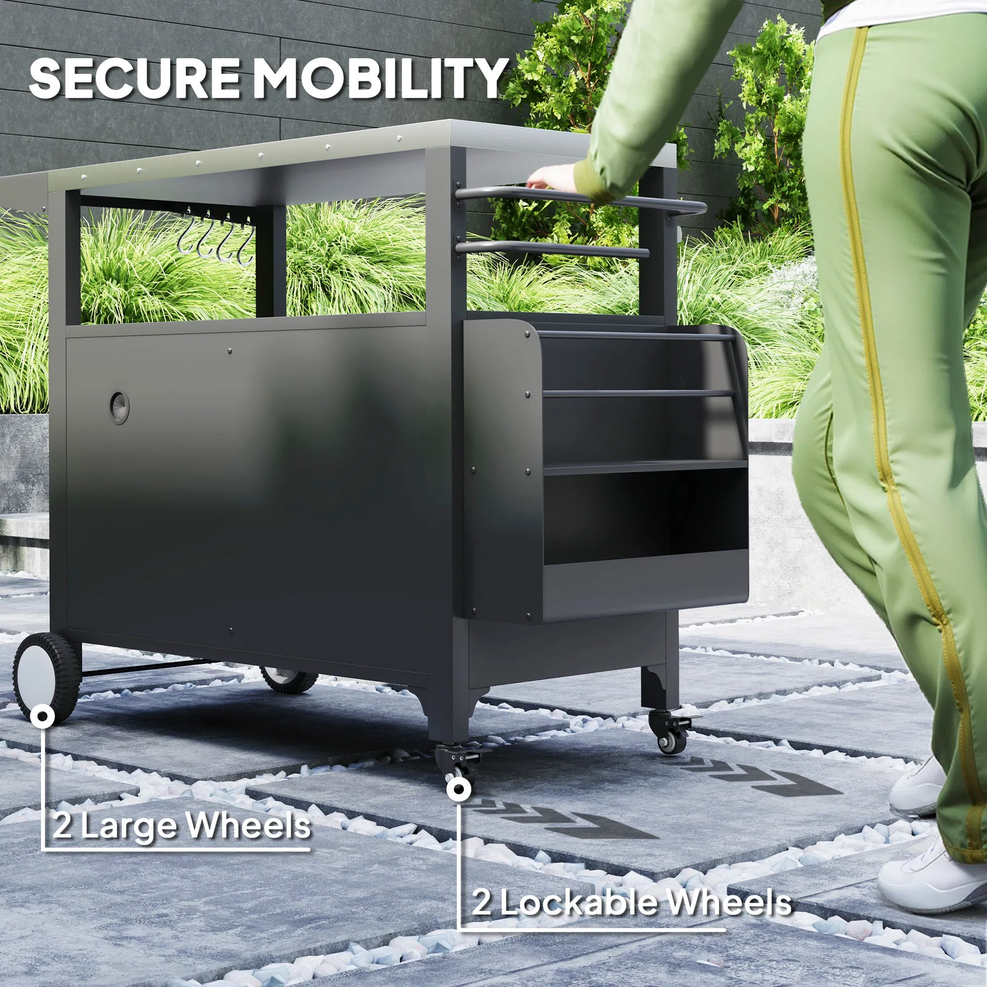 Outdoor Movable Grill Cart with Stainless Steel Top & Foldable Side Shelf, 37.8" x 18.1"