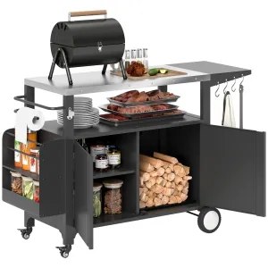 Outdoor Movable Grill Cart with Stainless Steel Top & Foldable Side Shelf, 37.8" x 18.1"