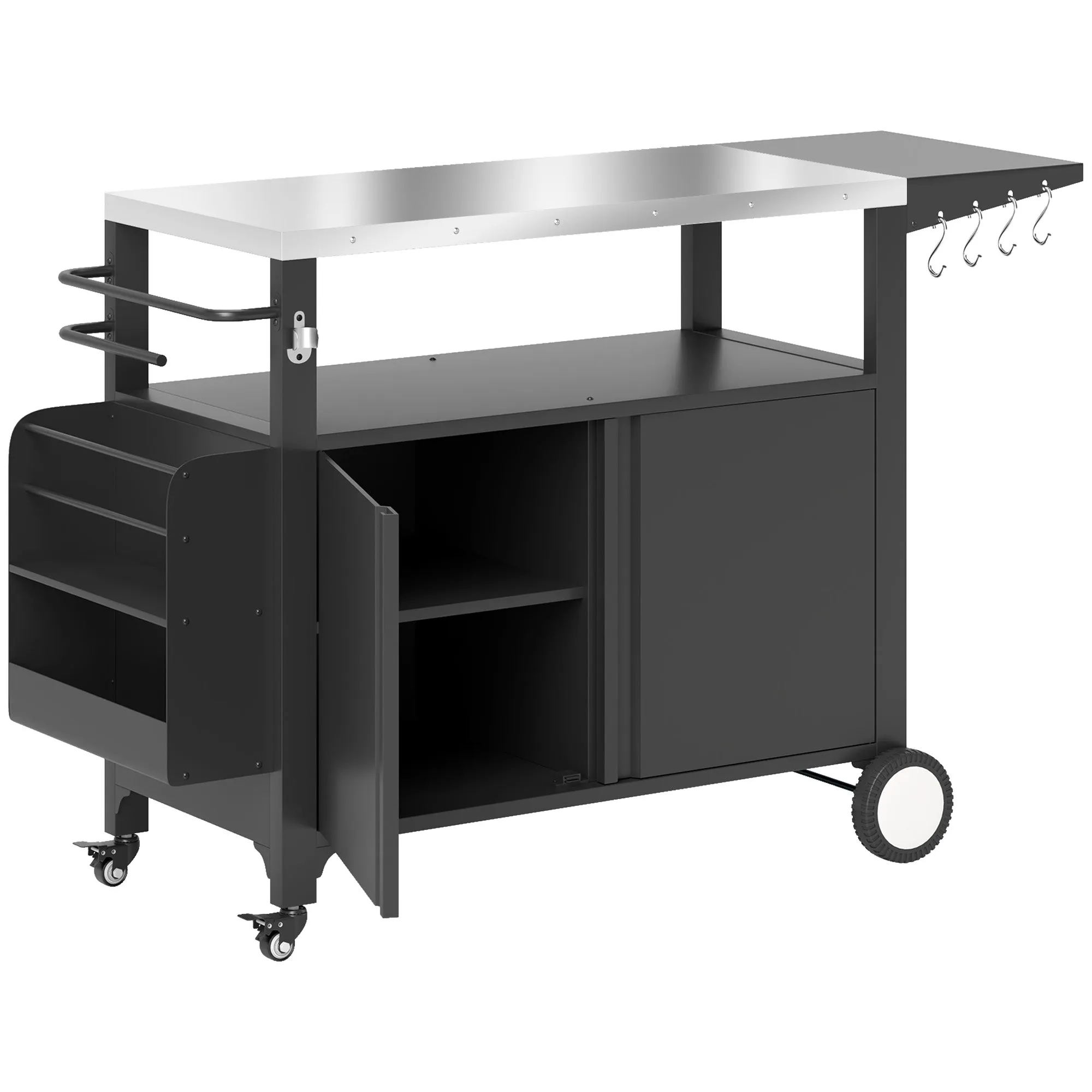 Outdoor Movable Grill Cart with Stainless Steel Top & Foldable Side Shelf, 37.8" x 18.1"