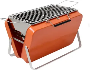 Outdoor Portable Barbecue Grill Portable Household Charcoal Barbecue Grill Folding Camping Field Mini Barbecue Grill Can Be Raised and Lowered (Orange)