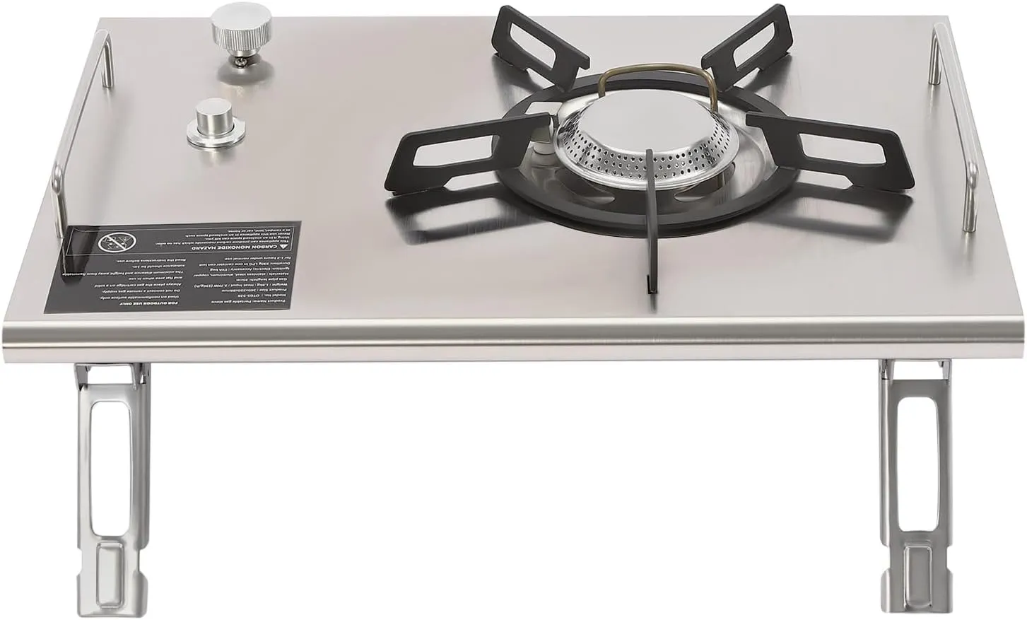 Outdoor Portable Gas Stove with 4 Foldable Legs and Storage Bag,Electronic Ignition Camping Cooking Stove,Knob Control Single-Burner Gas Stove for Camping, Hiking, Picnics (Silver)